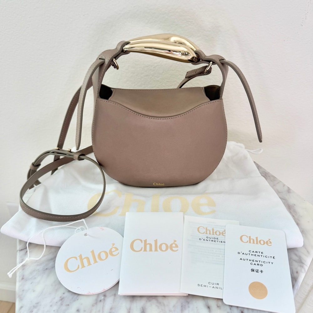 Chloe Kiss Bag in Motty Grey / Taupe with Gold Sculptural Hardware Small Bag